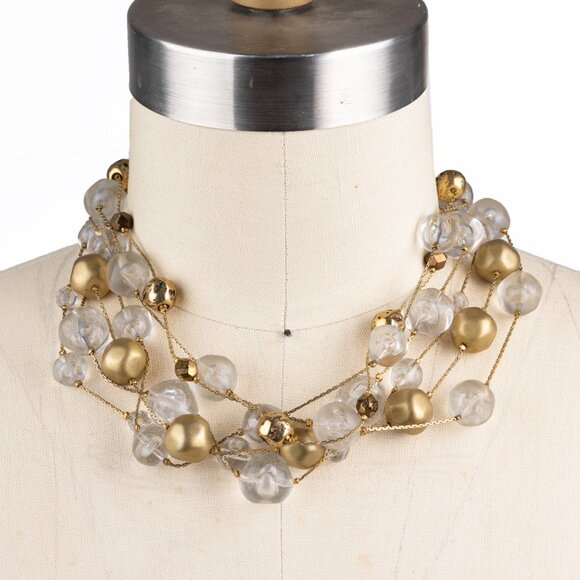 DABBY REID Chunky, Layered, 5 Strand Gold & Clear Beaded Retro Choker - Picture 2 of 7